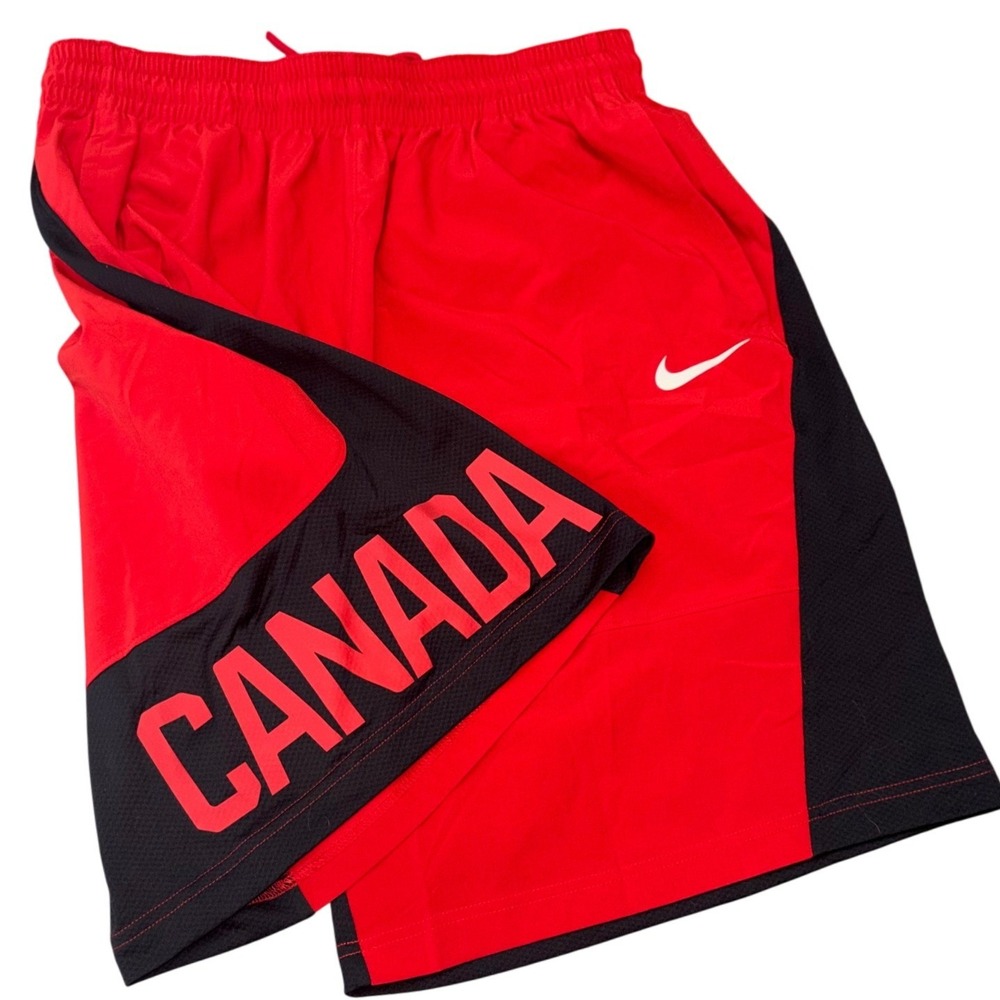 Nike Canada Shorts Mens XL Red Black Dri-Fit Athletic Basketball Fan Gear Swoosh